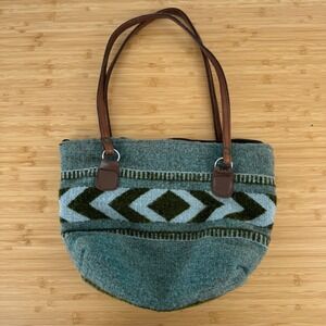Boho Woven Shoulder Bag With Leather Straps‎ Southwestern Diamond Print